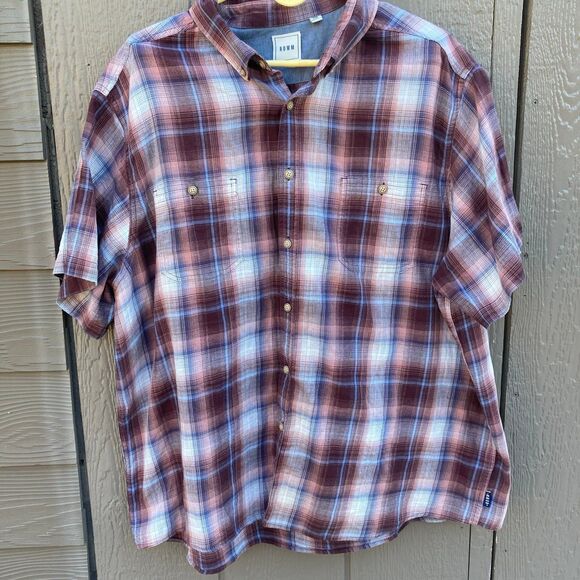 Other - Rowm Burgundy Plaid Button Down Shirt Men’s Size 2XB Short Sleeve Big Tall